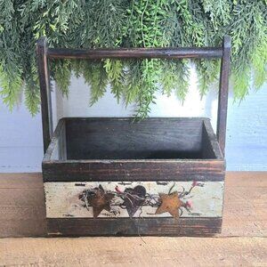 Primitive Distressed Wood Rusty Heart Star Pip Berry Box Basket Farmhouse Decor